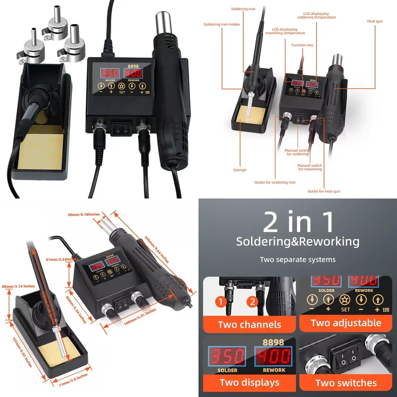 Stasiun Solder Uap Panas LED D - Smd Rework Station Hot Air Soldering 2 In 1 ulasan dan harga