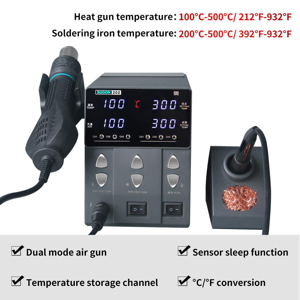 SUGON-202 760W 2 IN 1 Stasiun  - Smd Rework Station Hot Air Soldering 2 In 1 ulasan dan harga